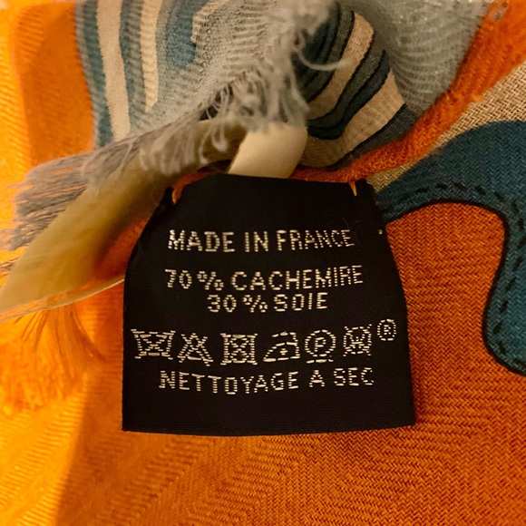 Hermès Orange Cashmere Silk Scarf – Equestrian Motif – NWT - Picture 6 of 8